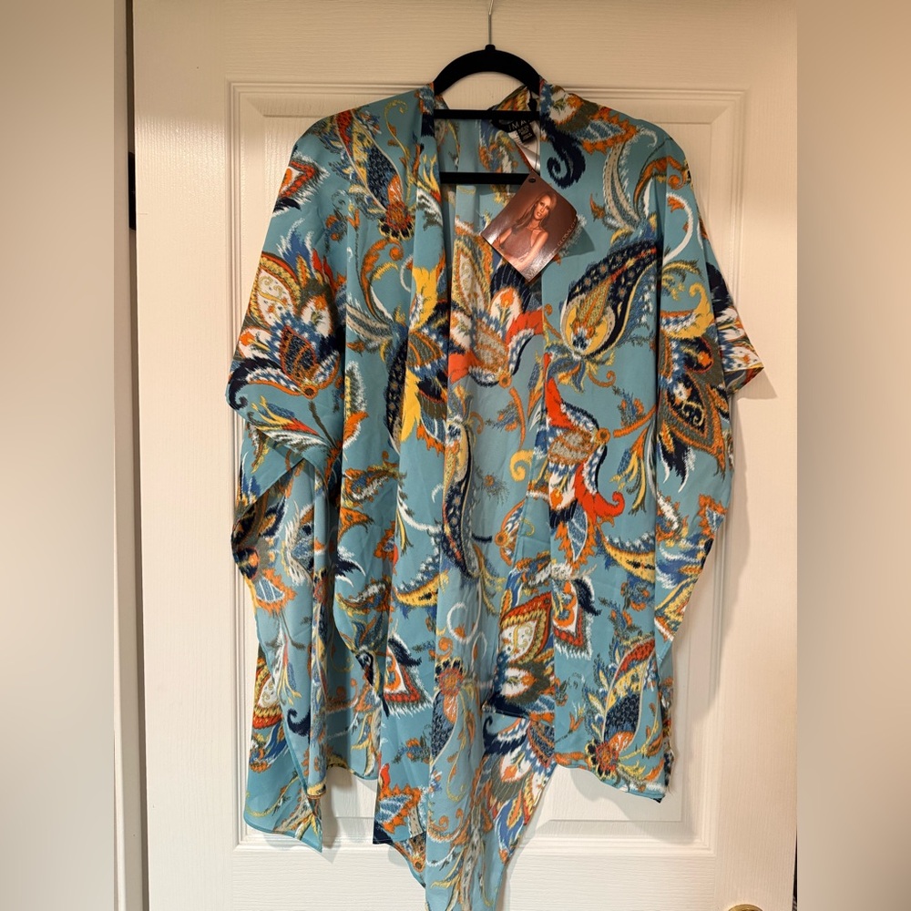IMAN Blue and Orange Patterned Kimono - Picture 2 of 4